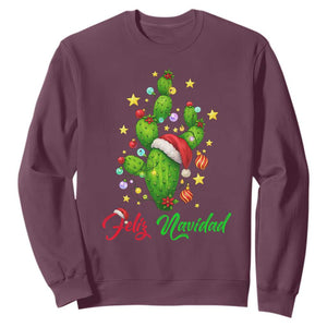 Feliz Navidad Cactus Sweatshirt Funny Spanish Christmas Gift TS12 Maroon Print Your Wear
