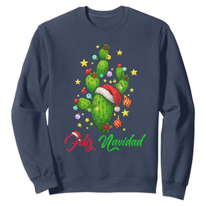 Feliz Navidad Cactus Sweatshirt Funny Spanish Christmas Gift TS12 Navy Print Your Wear