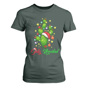 Feliz Navidad Cactus T Shirt For Women Funny Spanish Christmas Gift TS12 Dark Forest Green Print Your Wear