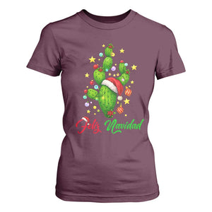 Feliz Navidad Cactus T Shirt For Women Funny Spanish Christmas Gift TS12 Maroon Print Your Wear