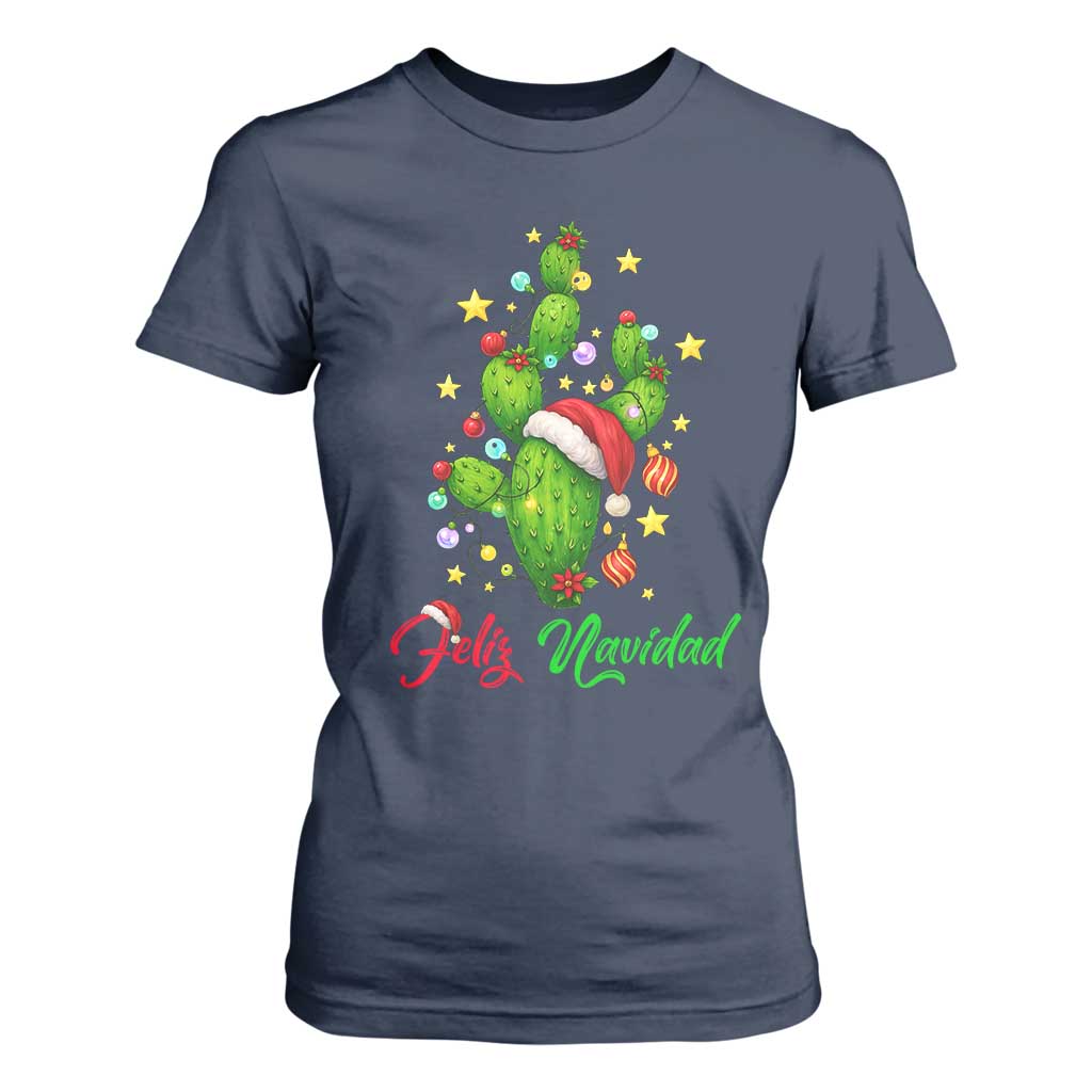 Feliz Navidad Cactus T Shirt For Women Funny Spanish Christmas Gift TS12 Navy Print Your Wear