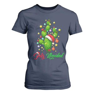 Feliz Navidad Cactus T Shirt For Women Funny Spanish Christmas Gift TS12 Navy Print Your Wear