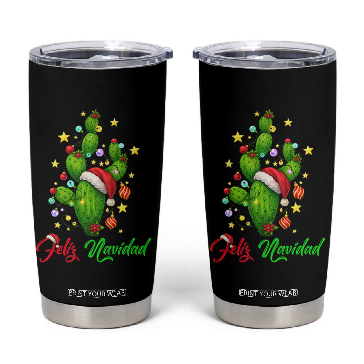 Feliz Navidad Cactus Tumbler Cup Funny Spanish Christmas Gift TS12 Black Print Your Wear