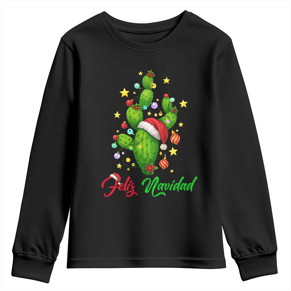 Feliz Navidad Cactus Youth Sweatshirt Funny Spanish Christmas Gift TS12 Black Print Your Wear
