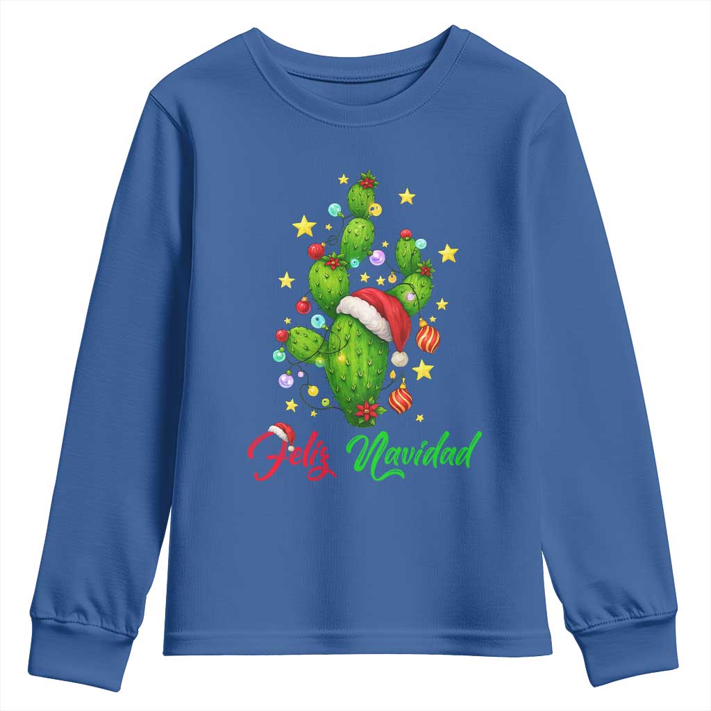 Feliz Navidad Cactus Youth Sweatshirt Funny Spanish Christmas Gift TS12 Royal Blue Print Your Wear