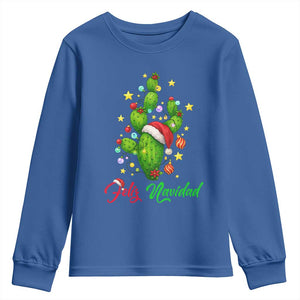Feliz Navidad Cactus Youth Sweatshirt Funny Spanish Christmas Gift TS12 Royal Blue Print Your Wear