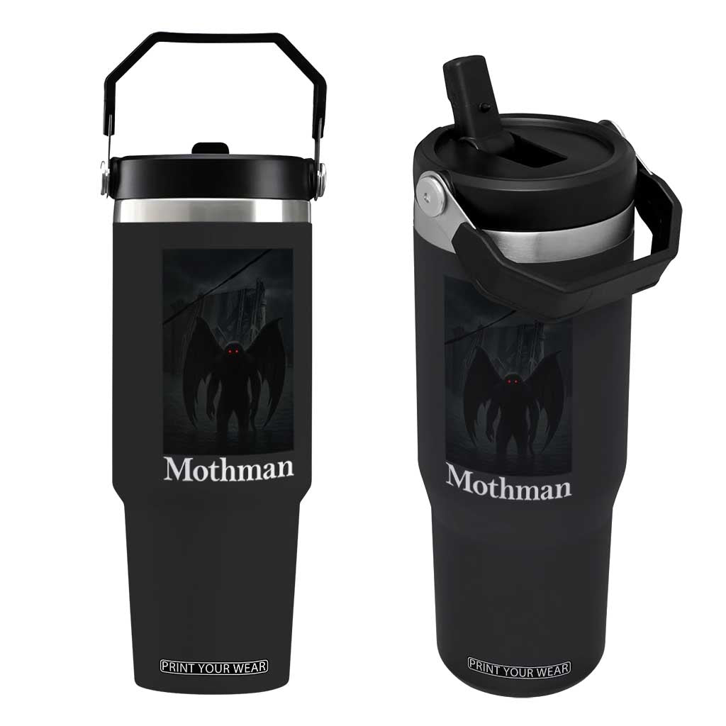 Mothman Flip Straw Tumbler Folklore Cryptid Gift Silver Bridge West Virginia TS12 One Size: 30 oz Black Print Your Wear