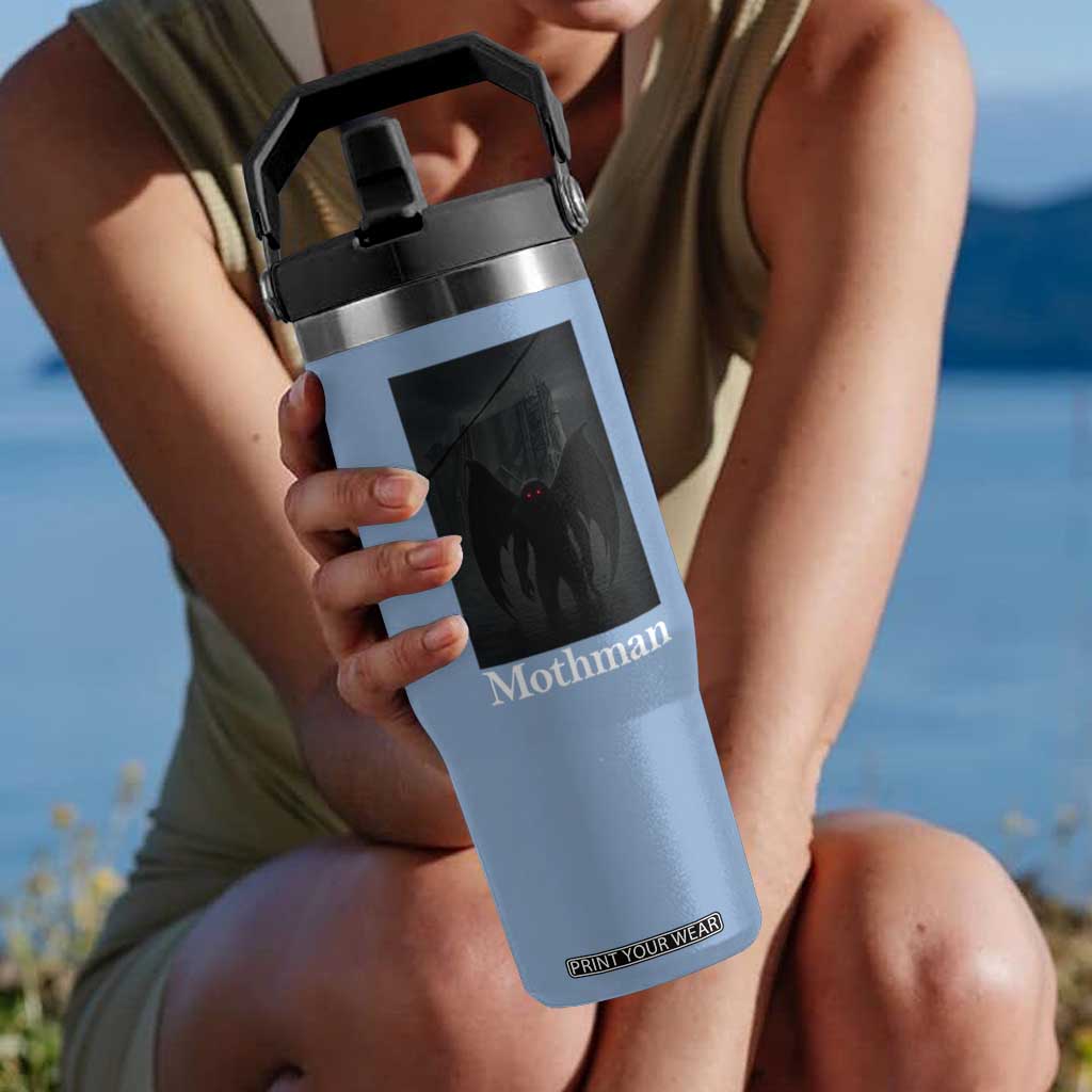 Mothman Flip Straw Tumbler Folklore Cryptid Gift Silver Bridge West Virginia TS12 One Size: 30 oz Light Blue Print Your Wear