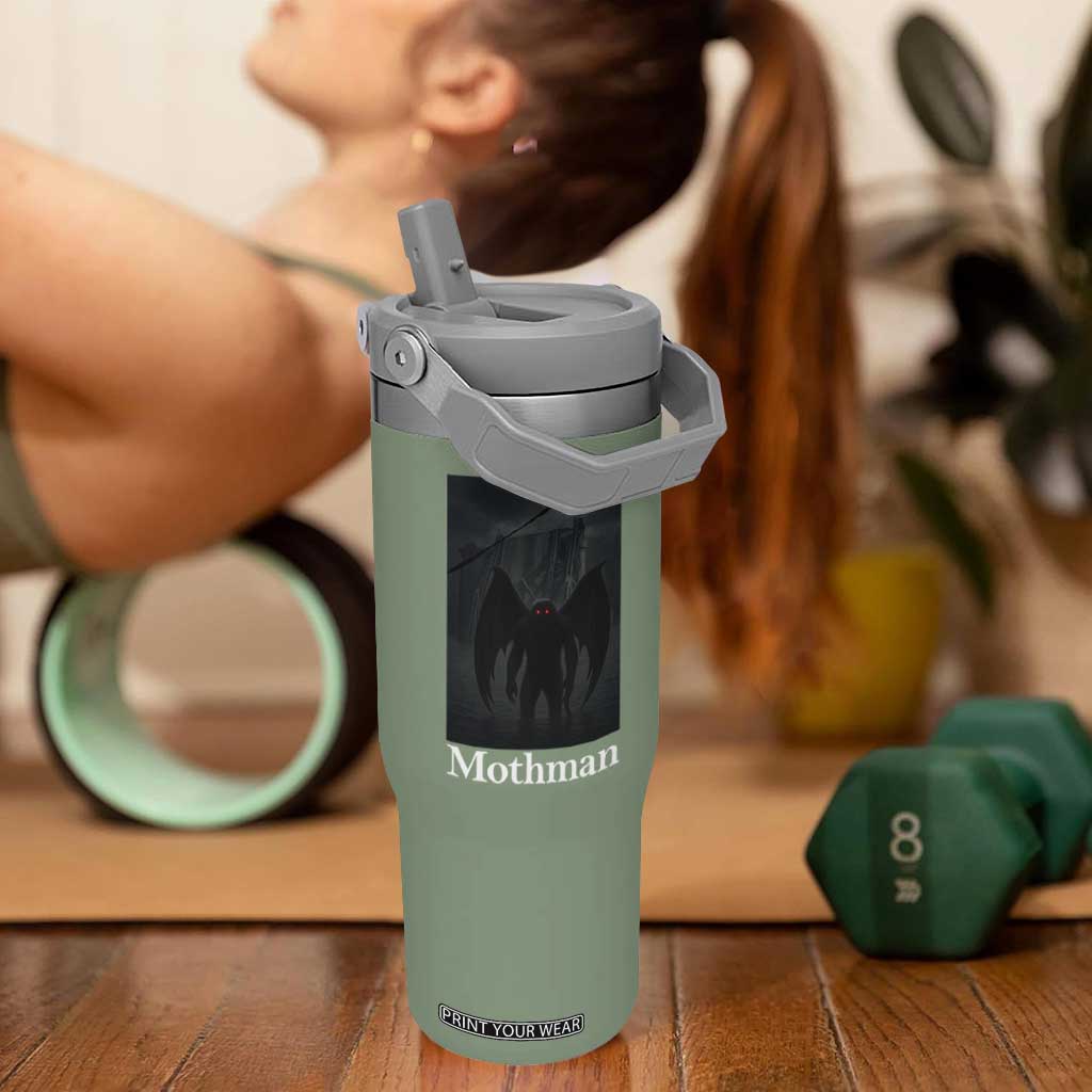 Mothman Flip Straw Tumbler Folklore Cryptid Gift Silver Bridge West Virginia TS12 One Size: 30 oz Moss Green Print Your Wear