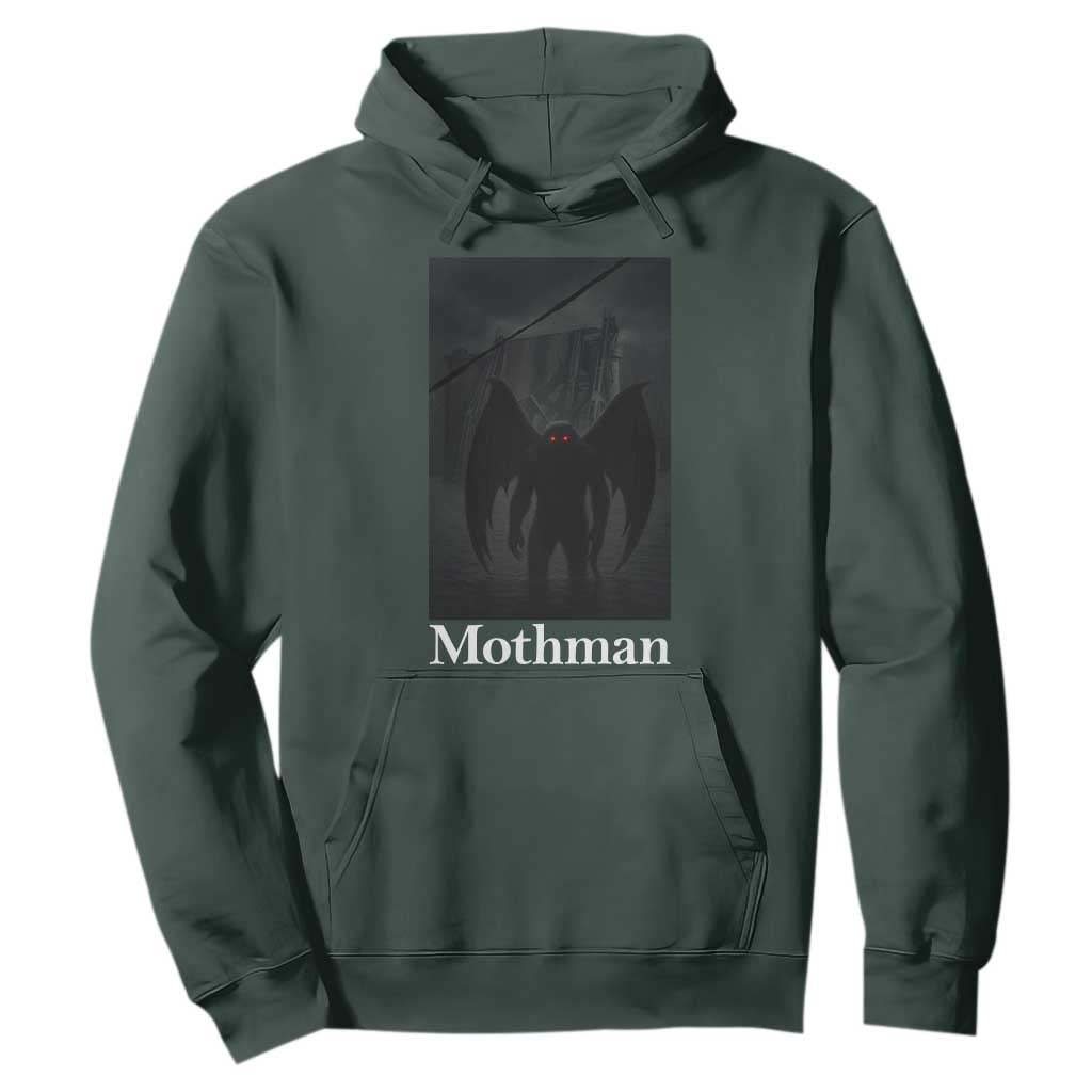 Mothman Hoodie Folklore Cryptid Gift Silver Bridge West Virginia TS12 Dark Forest Green Print Your Wear