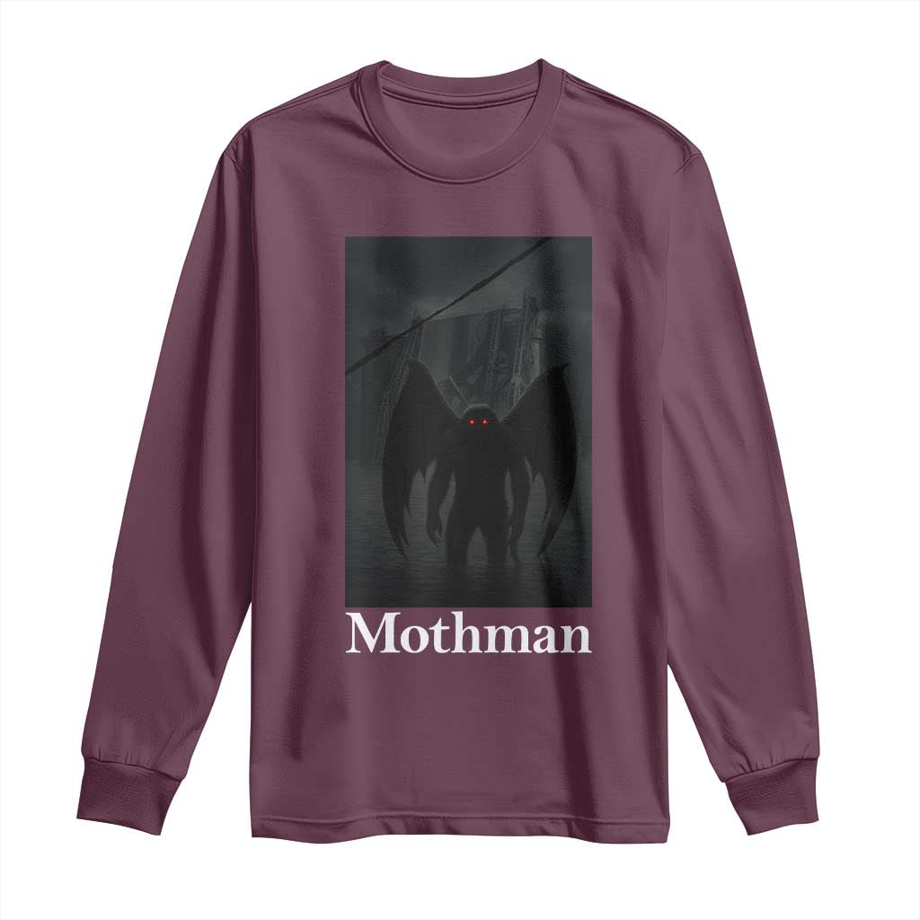 Mothman Long Sleeve Shirt Folklore Cryptid Gift Silver Bridge West Virginia TS12 Maroon Print Your Wear