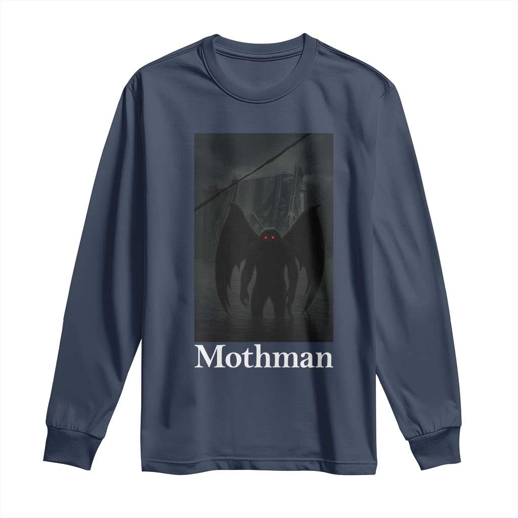 Mothman Long Sleeve Shirt Folklore Cryptid Gift Silver Bridge West Virginia TS12 Navy Print Your Wear