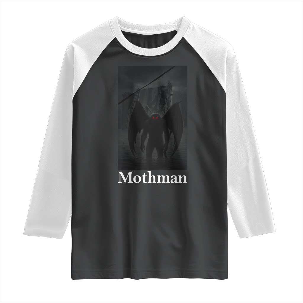 Mothman Raglan Shirt Folklore Cryptid Gift Silver Bridge West Virginia TS12 Black White Print Your Wear