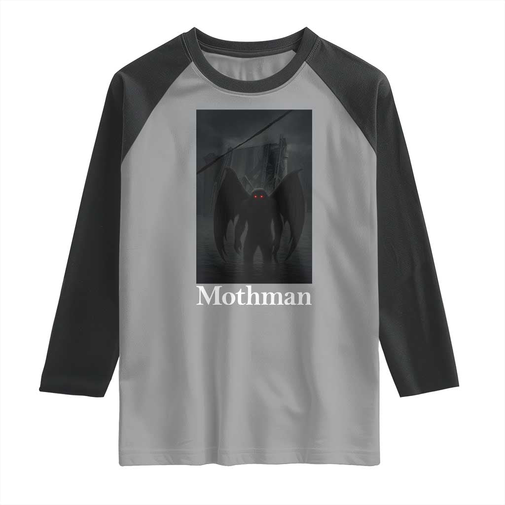 Mothman Raglan Shirt Folklore Cryptid Gift Silver Bridge West Virginia TS12 Sport Gray Black Print Your Wear