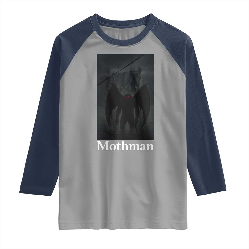 Mothman Raglan Shirt Folklore Cryptid Gift Silver Bridge West Virginia TS12 Sport Gray Navy Print Your Wear