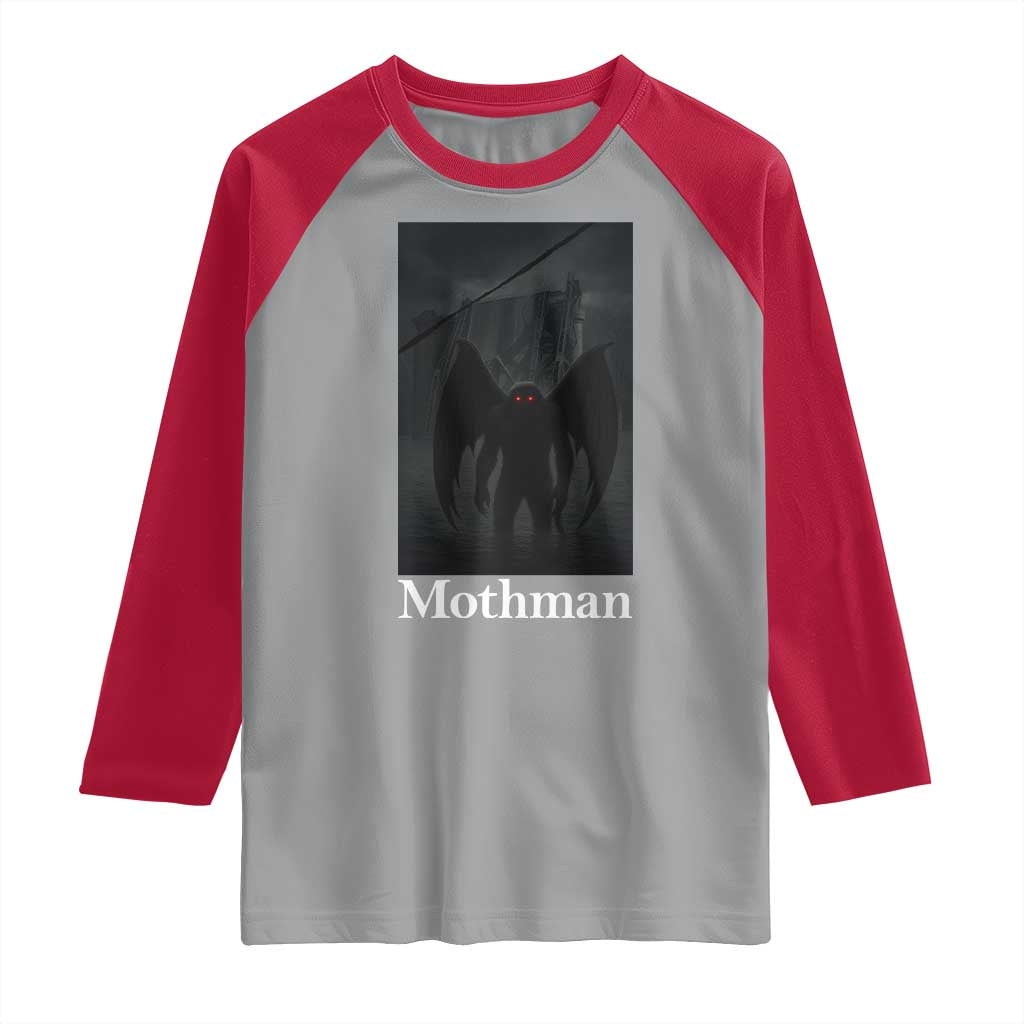 Mothman Raglan Shirt Folklore Cryptid Gift Silver Bridge West Virginia TS12 Sport Gray Red Print Your Wear