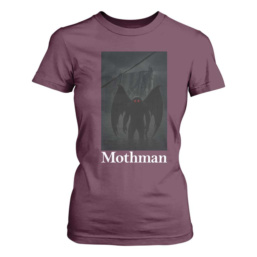 Mothman T Shirt For Women Folklore Cryptid Gift Silver Bridge West Virginia TS12 Maroon Print Your Wear