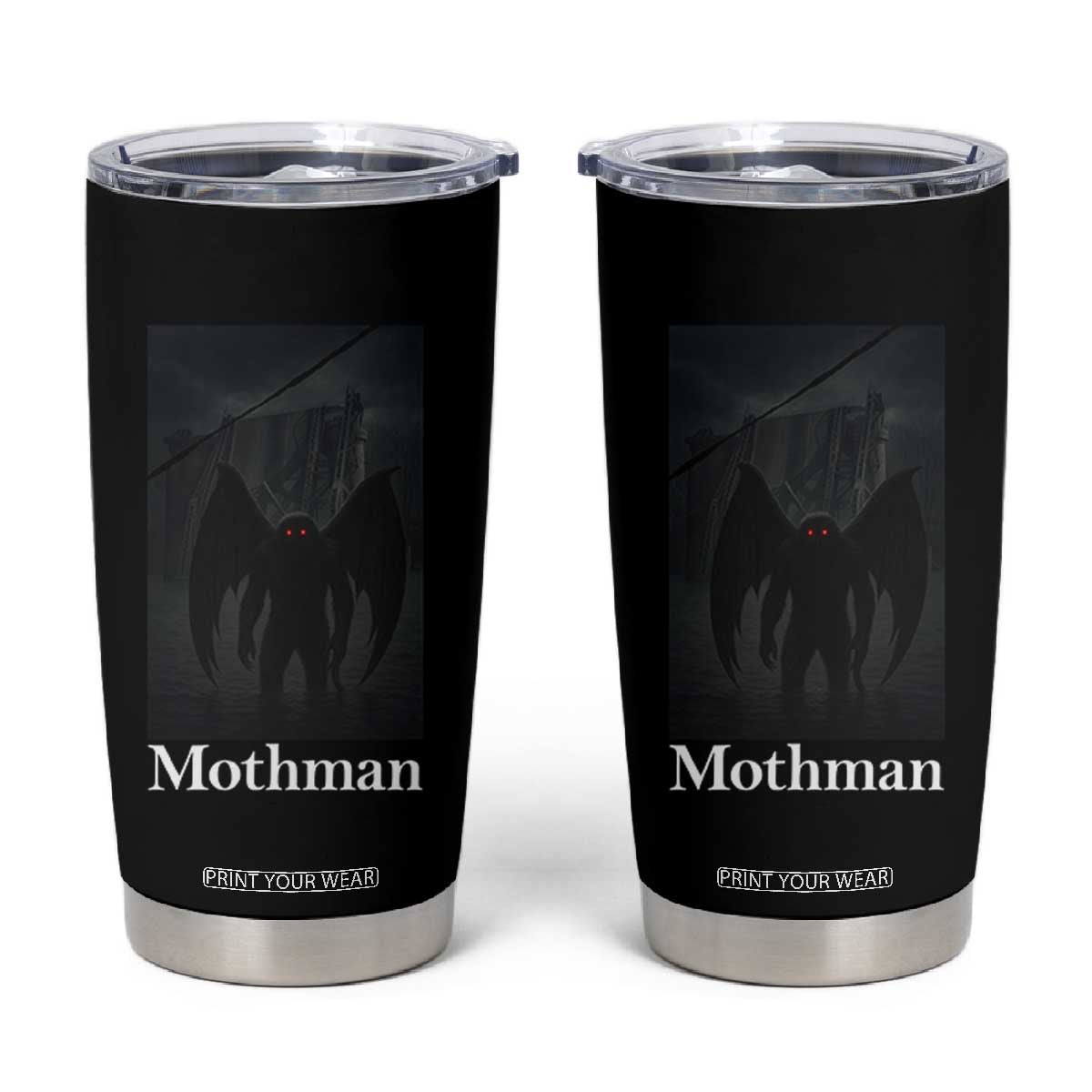 Mothman Tumbler Cup Folklore Cryptid Gift Silver Bridge West Virginia TS12 Black Print Your Wear