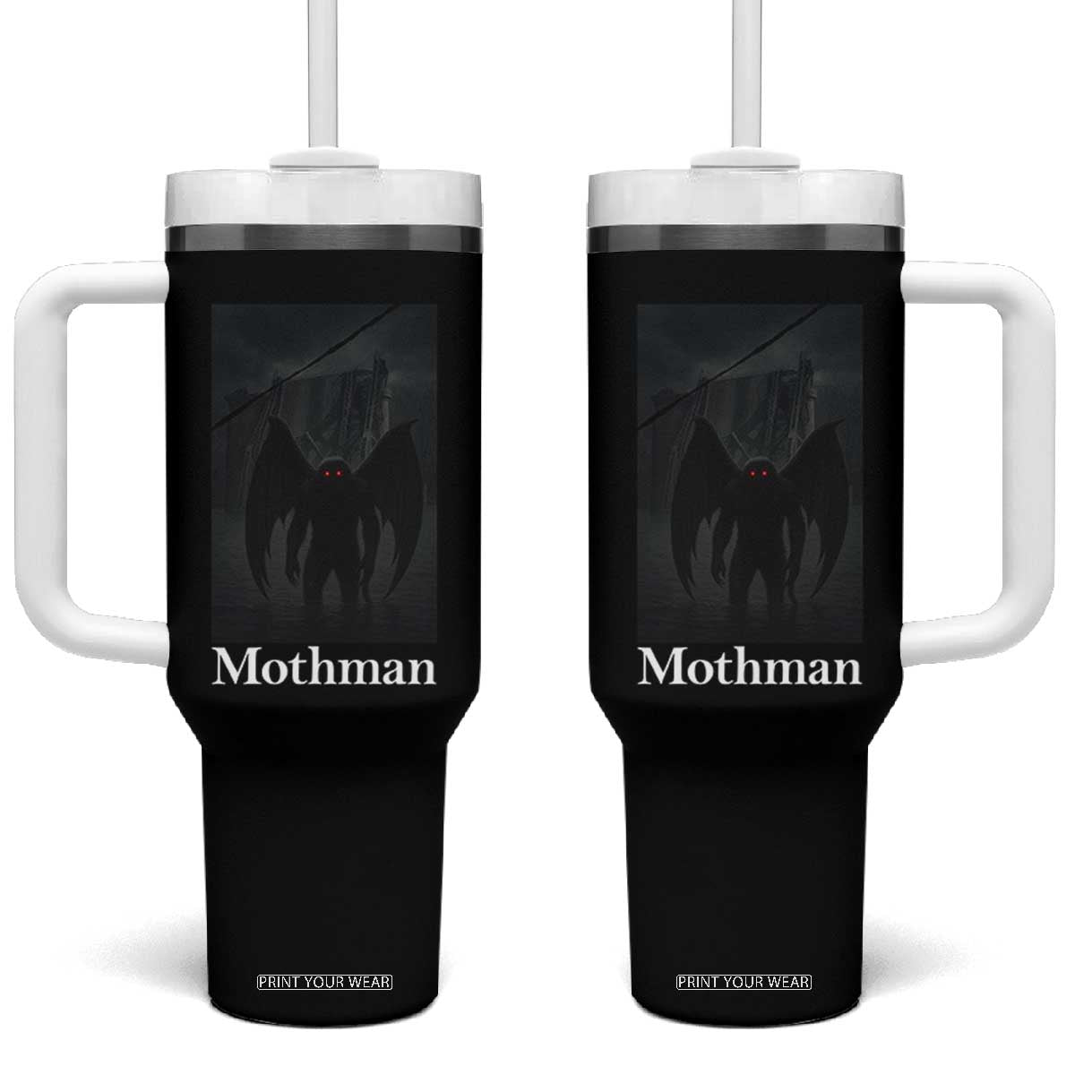 Mothman Tumbler With Handle Folklore Cryptid Gift Silver Bridge West Virginia TS12 One Size: 40 oz Black Print Your Wear