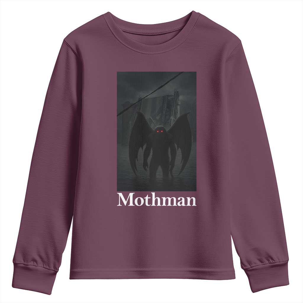 Mothman Youth Sweatshirt Folklore Cryptid Gift Silver Bridge West Virginia TS12 Maroon Print Your Wear