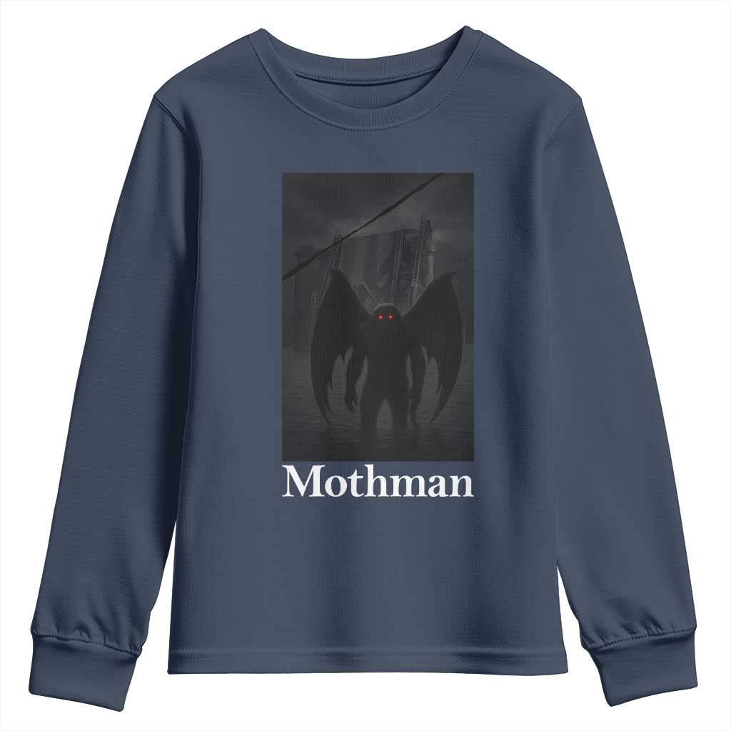 Mothman Youth Sweatshirt Folklore Cryptid Gift Silver Bridge West Virginia TS12 Navy Print Your Wear