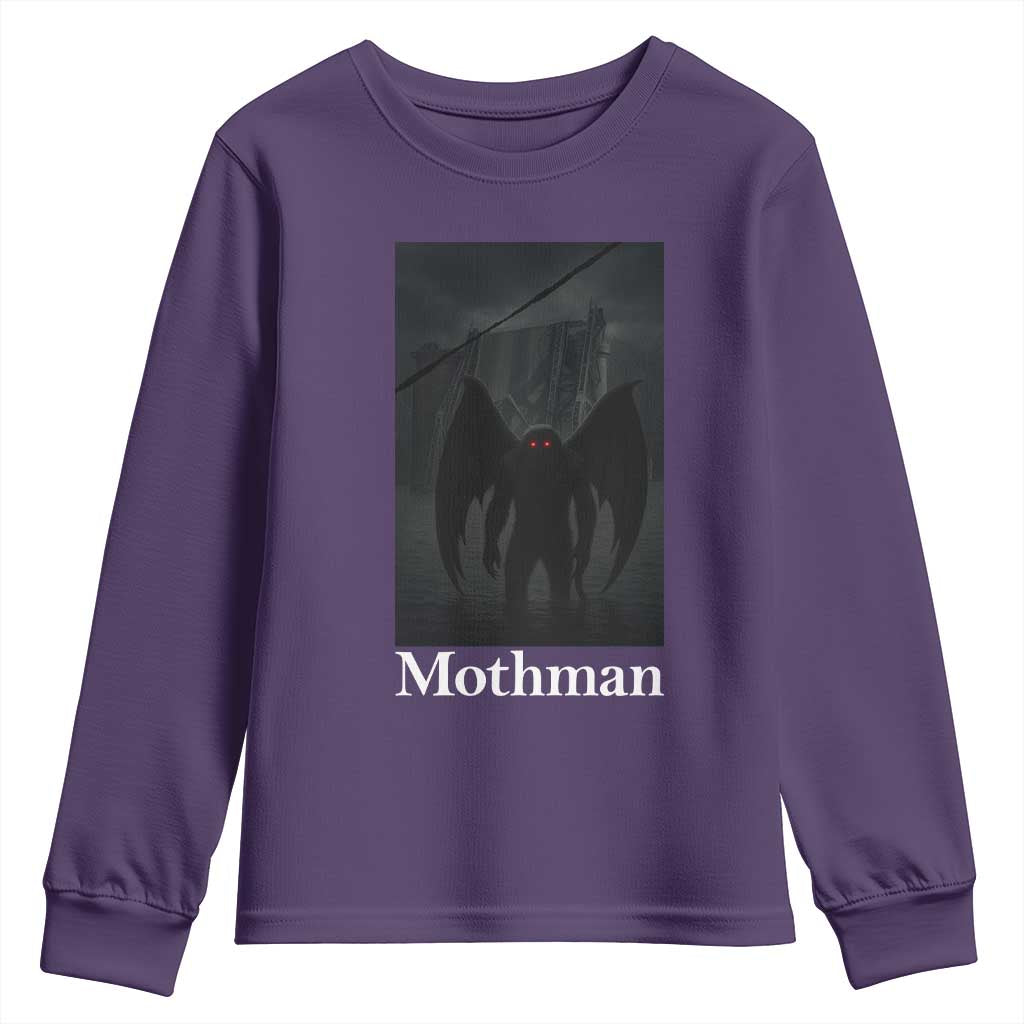 Mothman Youth Sweatshirt Folklore Cryptid Gift Silver Bridge West Virginia TS12 Purple Print Your Wear