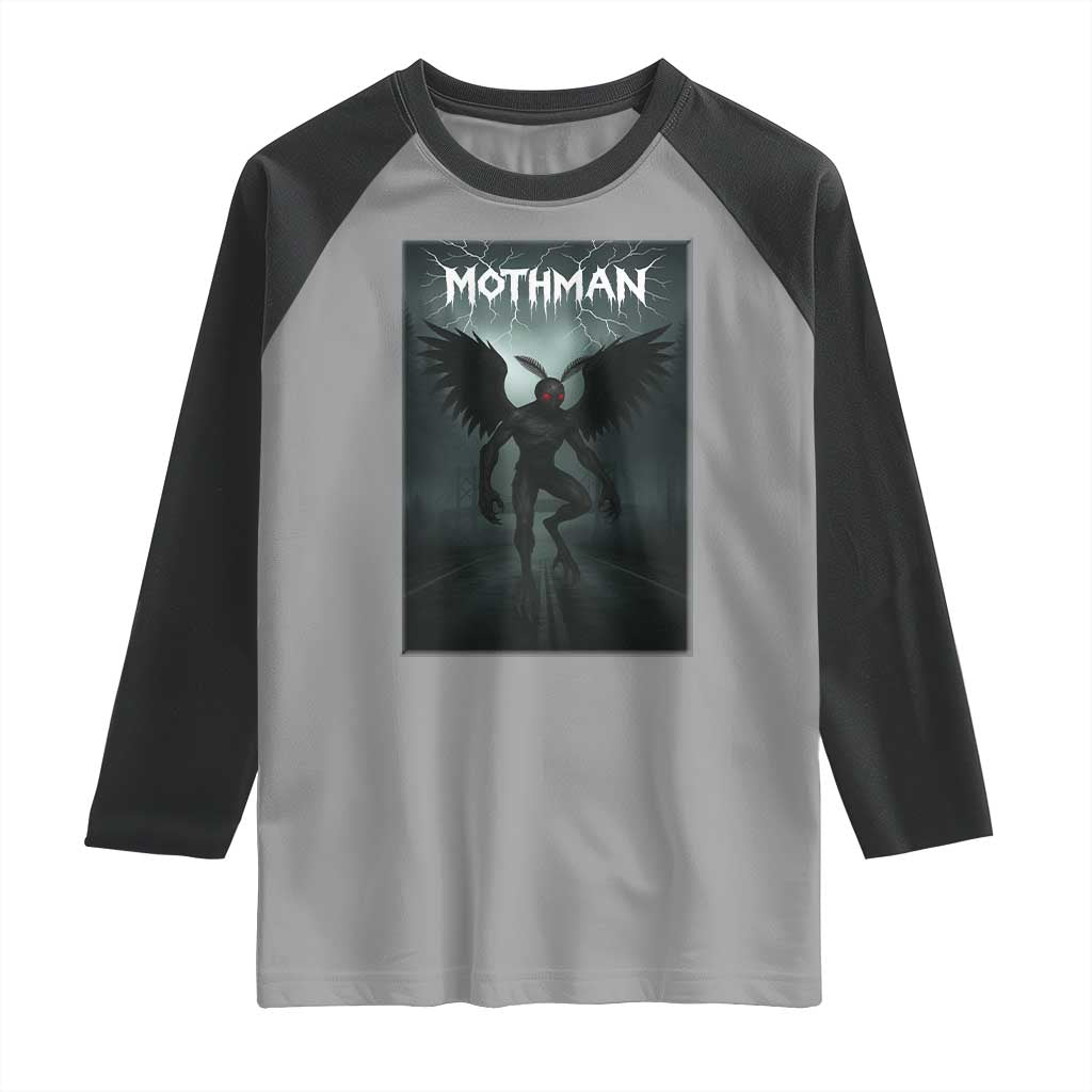 Mothman Raglan Shirt Folklore Gothic Horror Cryptid Gift TS12 Sport Gray Black Print Your Wear