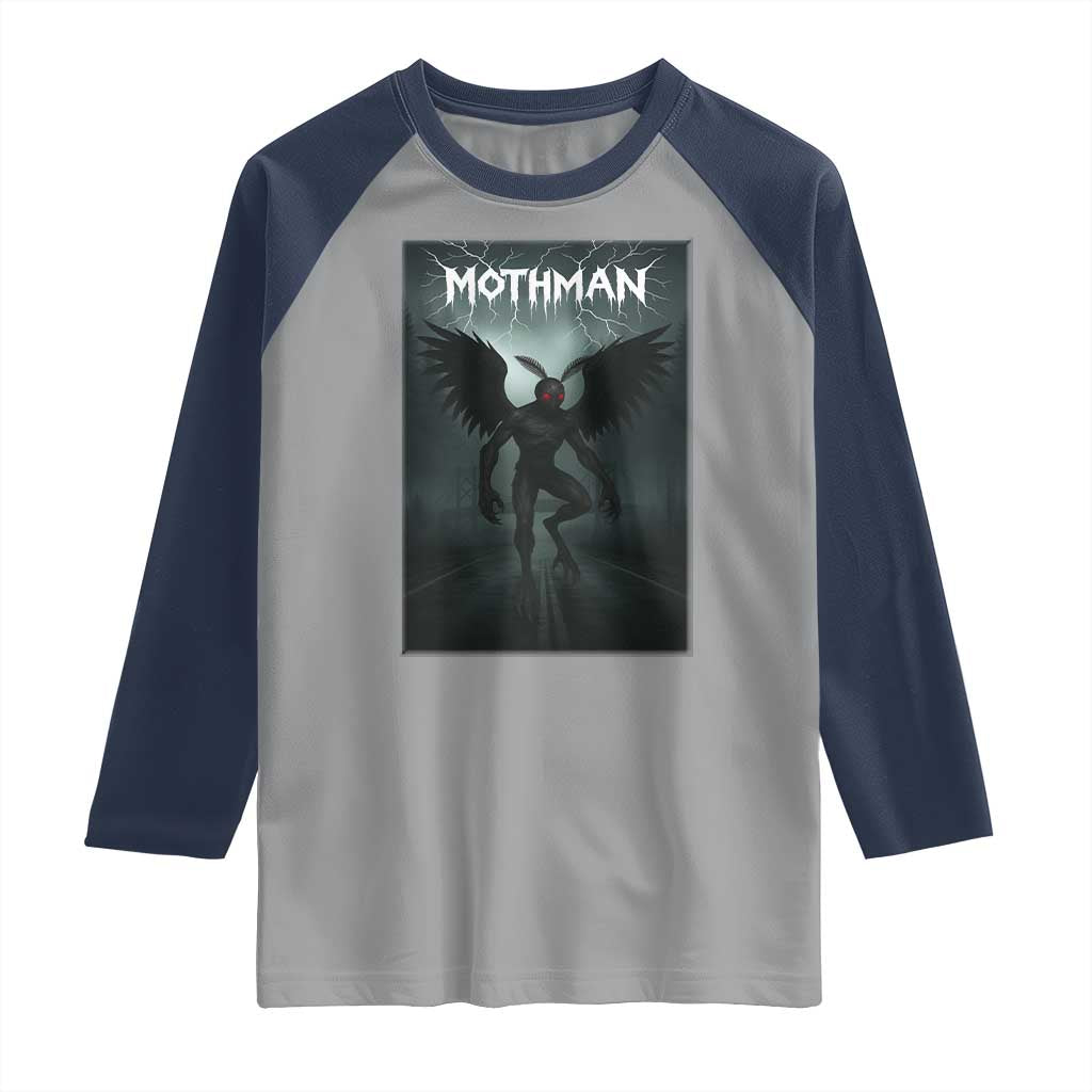 Mothman Raglan Shirt Folklore Gothic Horror Cryptid Gift TS12 Sport Gray Navy Print Your Wear