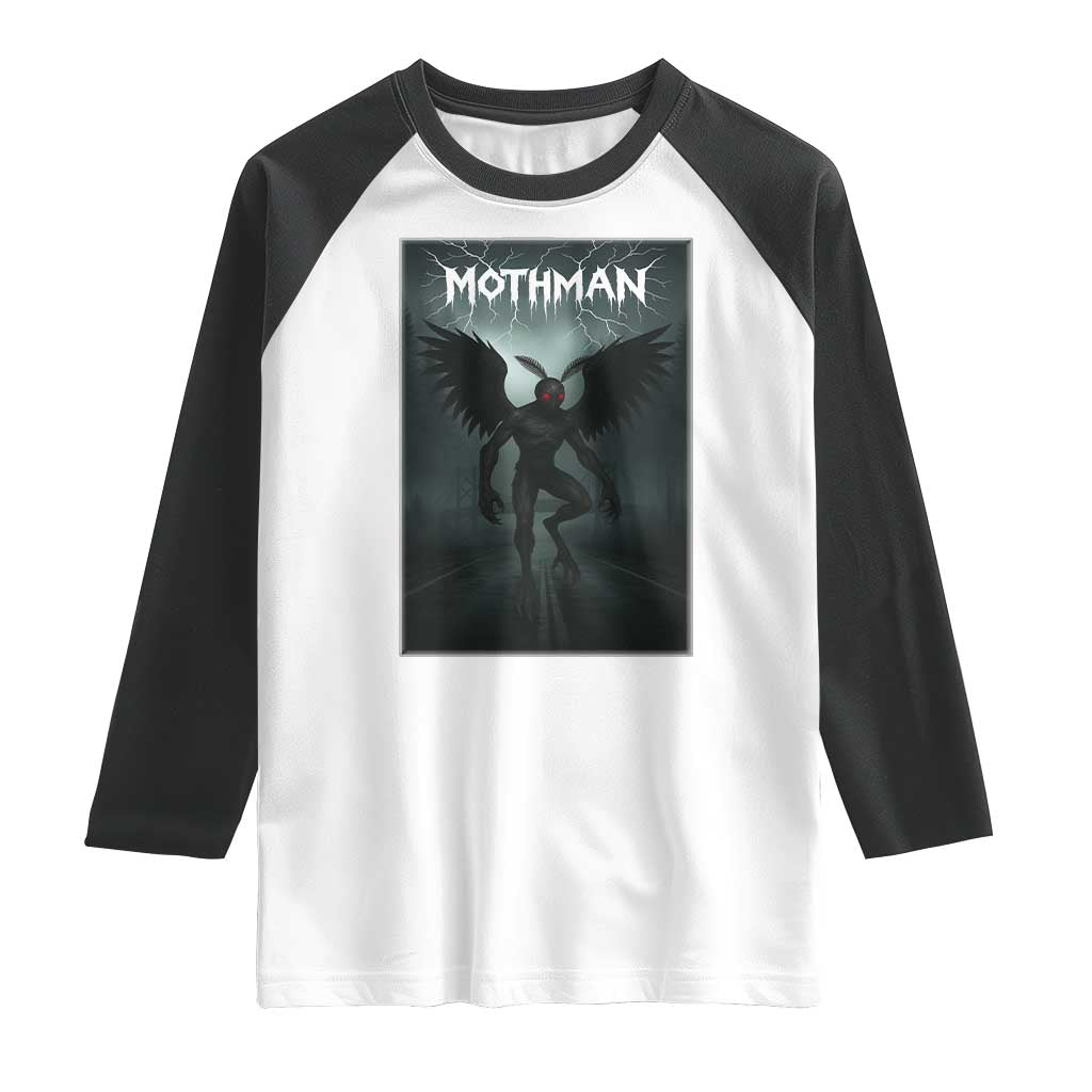 Mothman Raglan Shirt Folklore Gothic Horror Cryptid Gift TS12 White Black Print Your Wear