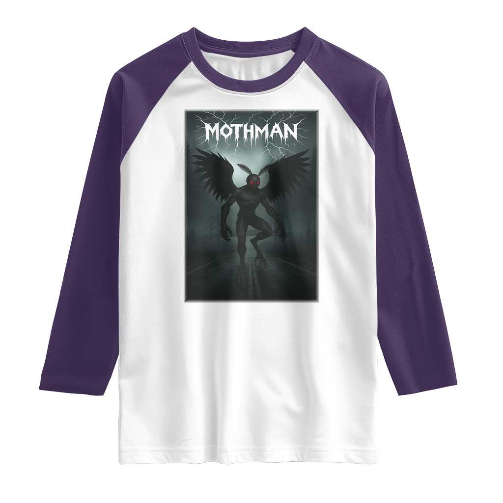 Mothman Raglan Shirt Folklore Gothic Horror Cryptid Gift TS12 White Purple Print Your Wear
