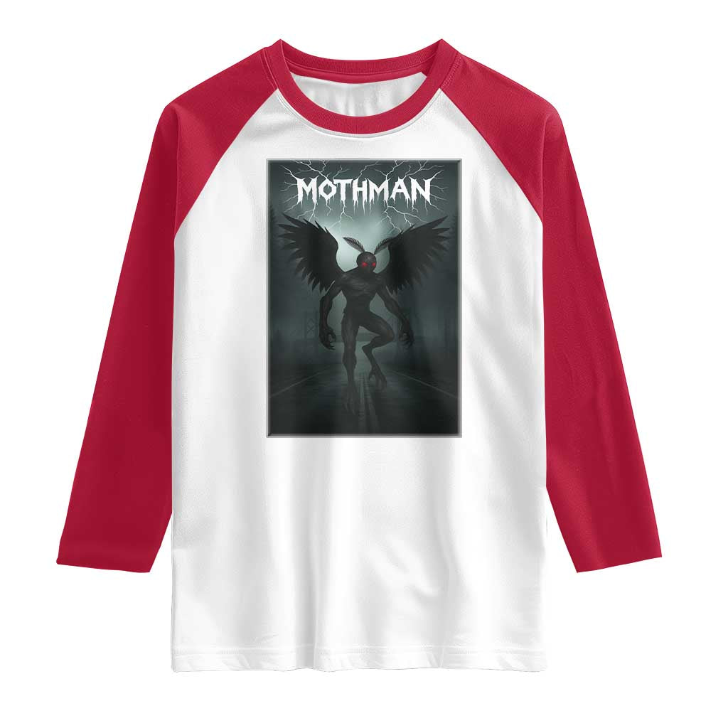 Mothman Raglan Shirt Folklore Gothic Horror Cryptid Gift TS12 White Red Print Your Wear