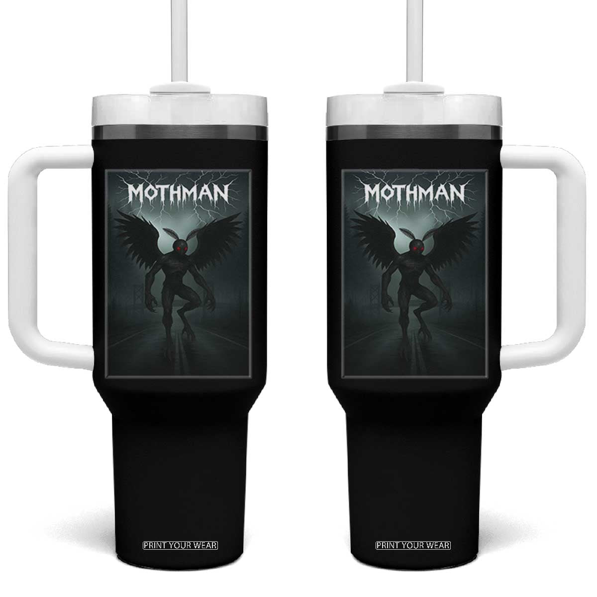 Mothman Tumbler With Handle Folklore Gothic Horror Cryptid Gift TS12 One Size: 40 oz Black Print Your Wear