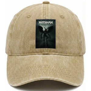 Mothman Washed Cotton Baseball Cap Folklore Gothic Horror Cryptid Gift TS12 Washed Cap Universal Fit Khaki Print Your Wear
