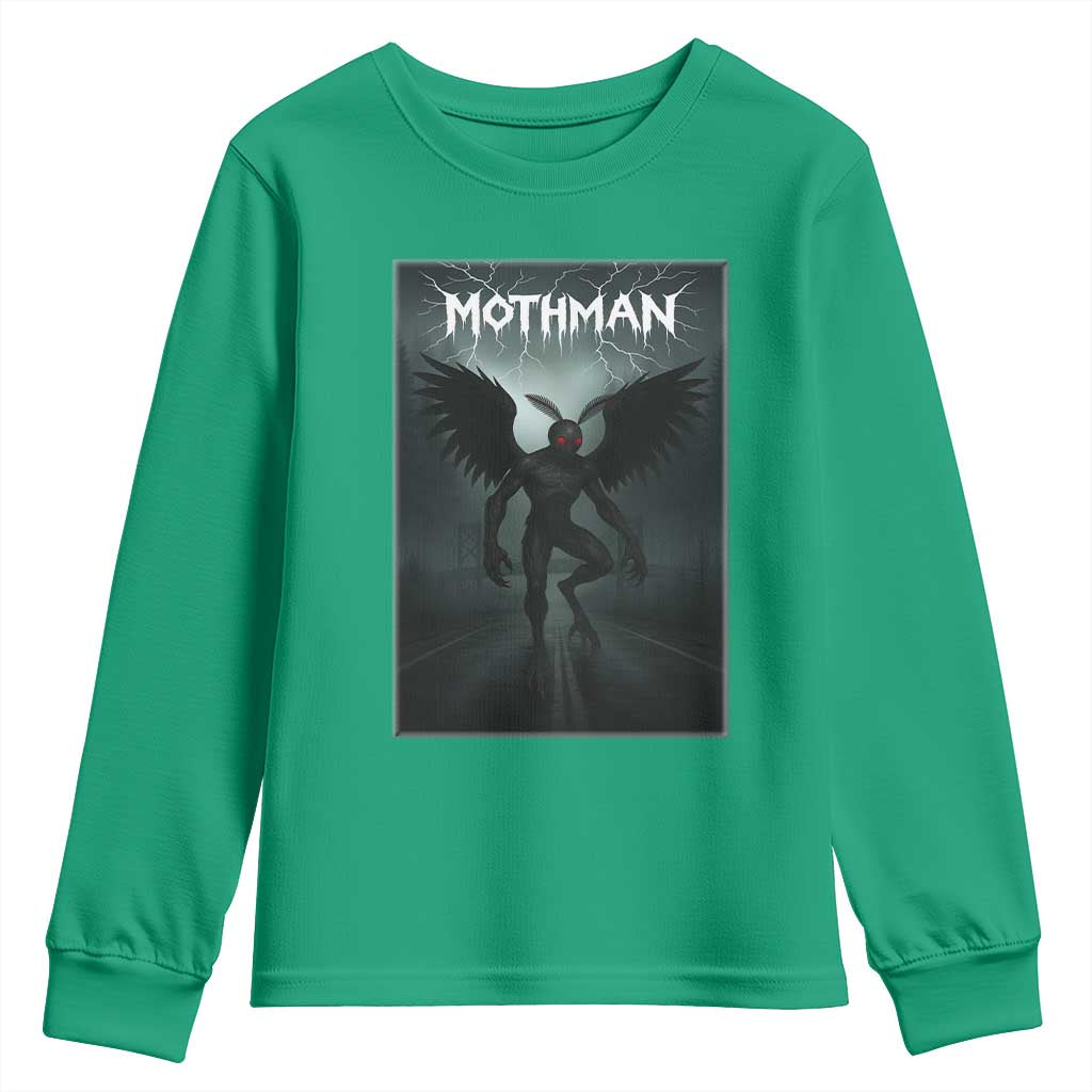 Mothman Youth Sweatshirt Folklore Gothic Horror Cryptid Gift TS12 Irish Green Print Your Wear