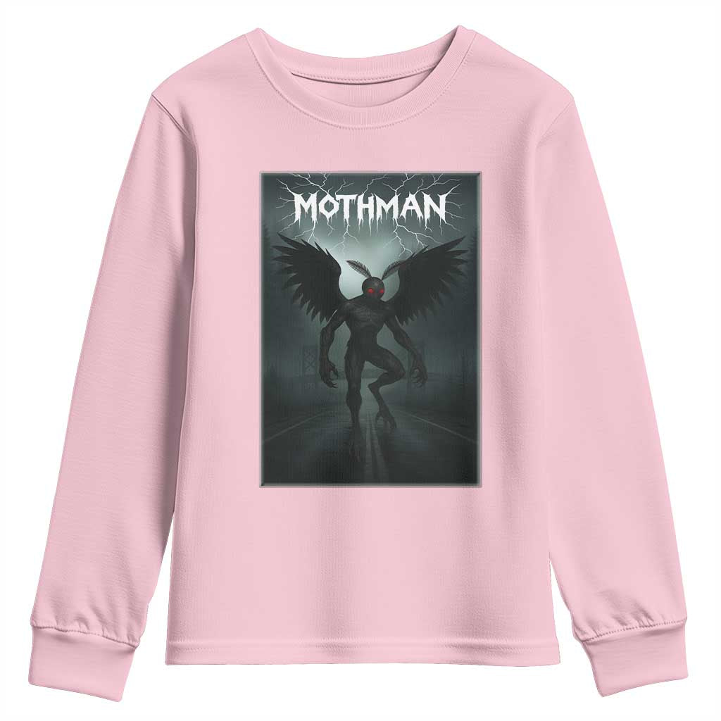 Mothman Youth Sweatshirt Folklore Gothic Horror Cryptid Gift TS12 Light Pink Print Your Wear