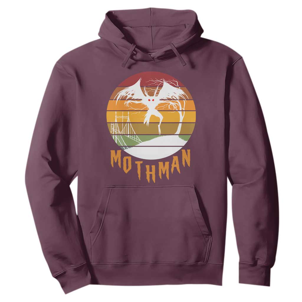 Mothman Hoodie Retro Vintage Cryptid Gothic Horror Gift TS12 Maroon Print Your Wear