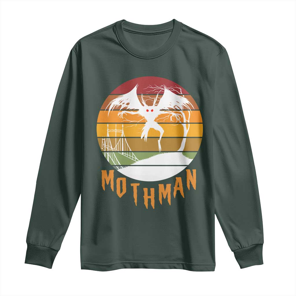 Mothman Long Sleeve Shirt Retro Vintage Cryptid Gothic Horror Gift TS12 Dark Forest Green Print Your Wear