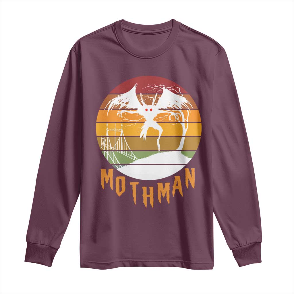 Mothman Long Sleeve Shirt Retro Vintage Cryptid Gothic Horror Gift TS12 Maroon Print Your Wear