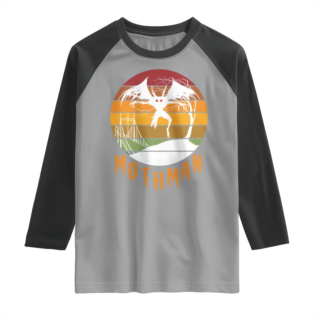 Mothman Raglan Shirt Retro Vintage Cryptid Gothic Horror Gift TS12 Sport Gray Black Print Your Wear