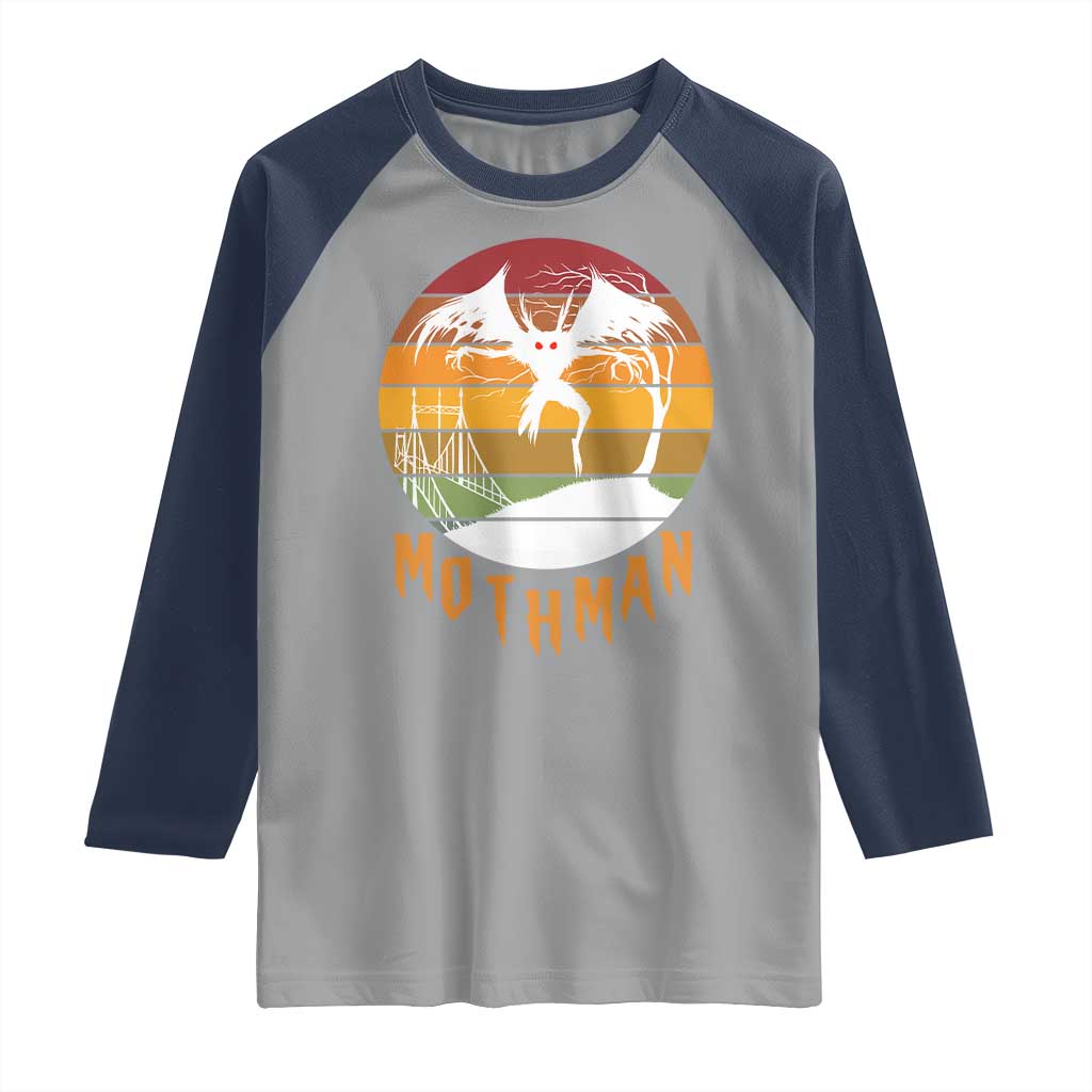 Mothman Raglan Shirt Retro Vintage Cryptid Gothic Horror Gift TS12 Sport Gray Navy Print Your Wear
