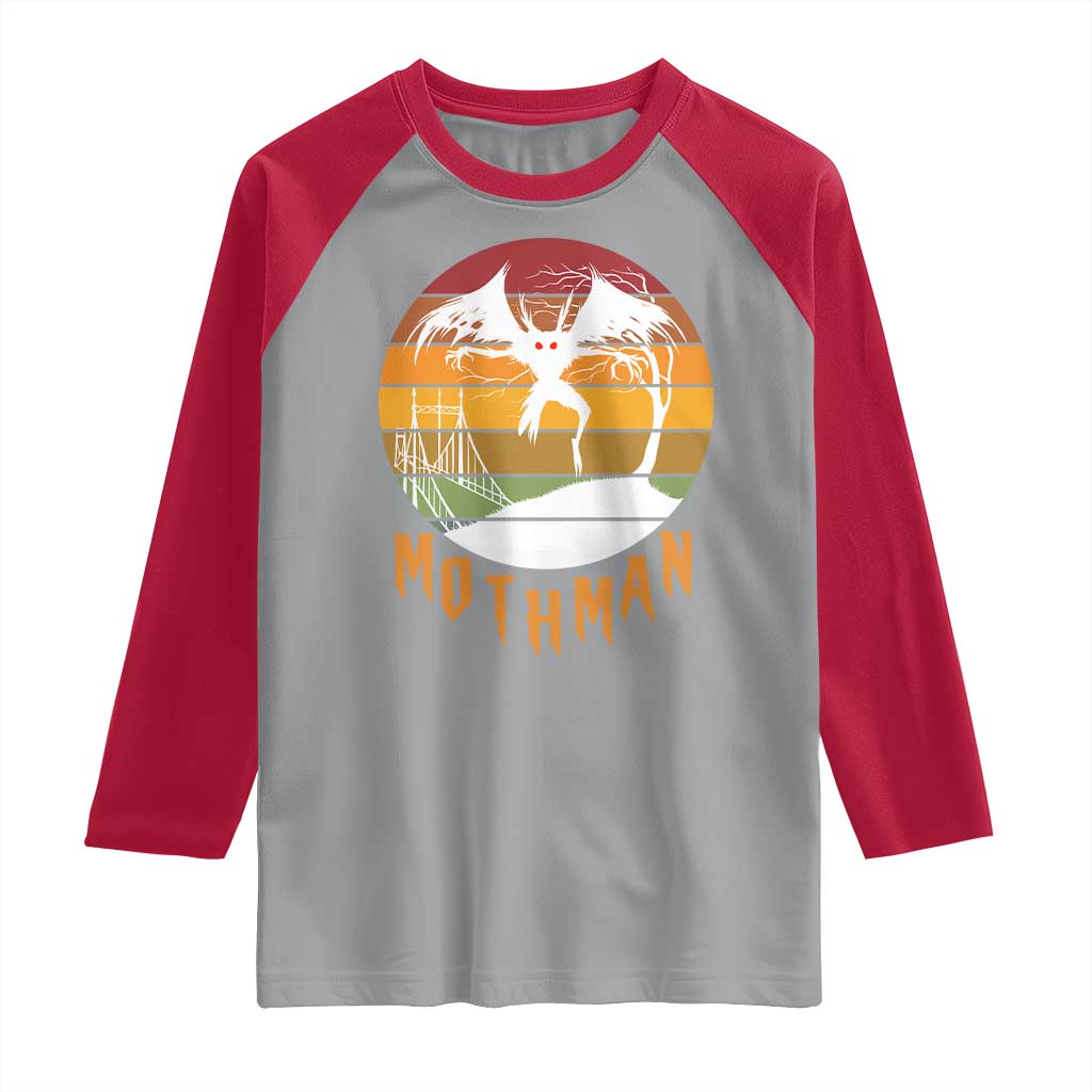 Mothman Raglan Shirt Retro Vintage Cryptid Gothic Horror Gift TS12 Sport Gray Red Print Your Wear