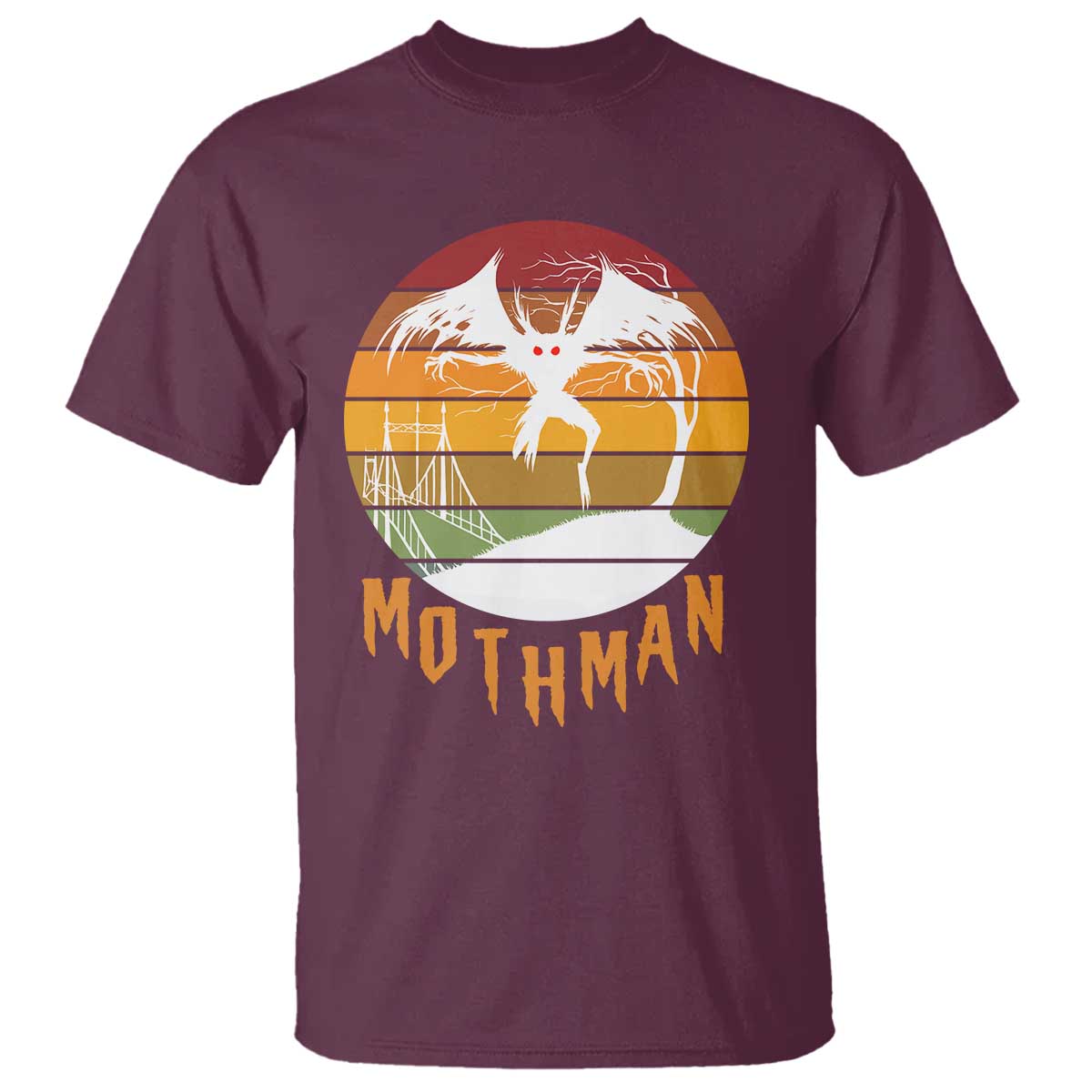 Mothman T Shirt Retro Vintage Cryptid Gothic Horror Gift TS12 Maroon Print Your Wear
