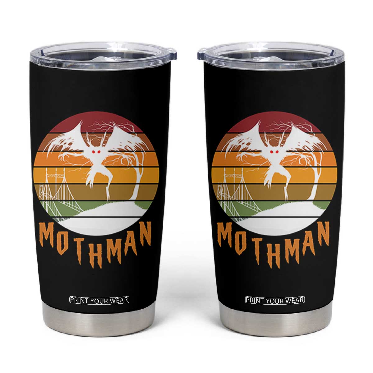 Mothman Tumbler Cup Retro Vintage Cryptid Gothic Horror Gift TS12 Black Print Your Wear