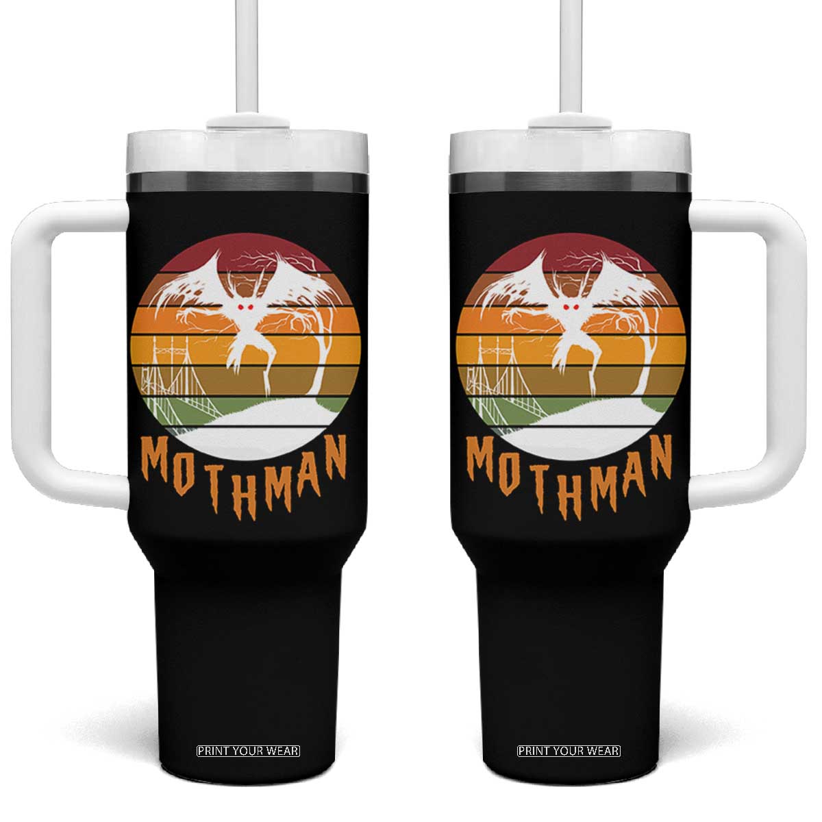 Mothman Tumbler With Handle Retro Vintage Cryptid Gothic Horror Gift TS12 One Size: 40 oz Black Print Your Wear