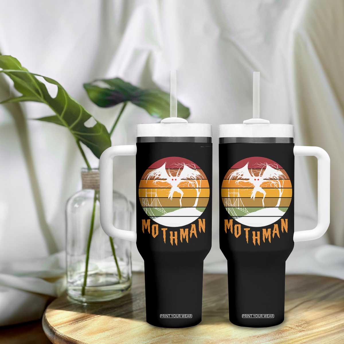 Mothman Tumbler With Handle Retro Vintage Cryptid Gothic Horror Gift TS12 Print Your Wear