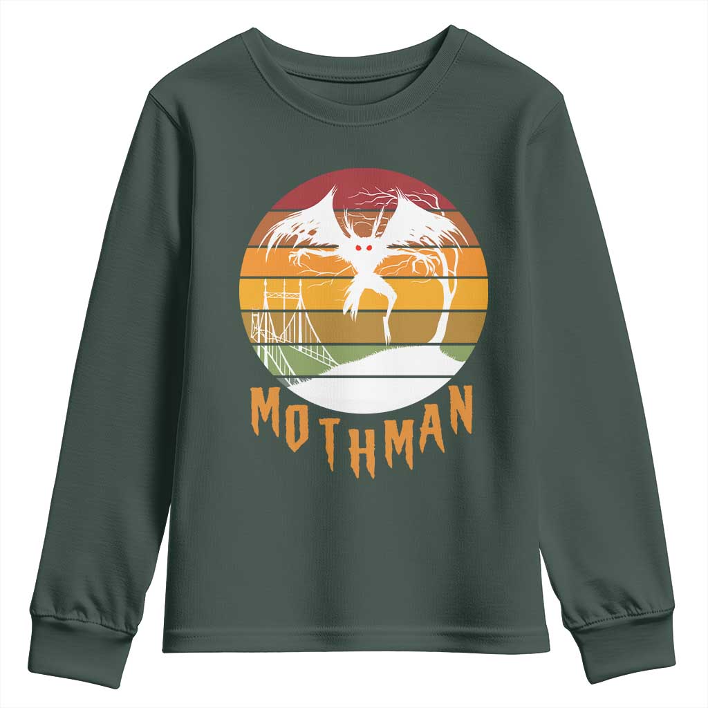 Mothman Youth Sweatshirt Retro Vintage Cryptid Gothic Horror Gift TS12 Dark Forest Green Print Your Wear