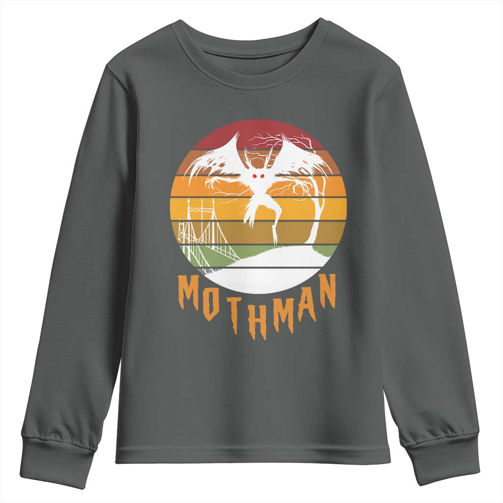 Mothman Youth Sweatshirt Retro Vintage Cryptid Gothic Horror Gift TS12 Dark Heather Print Your Wear