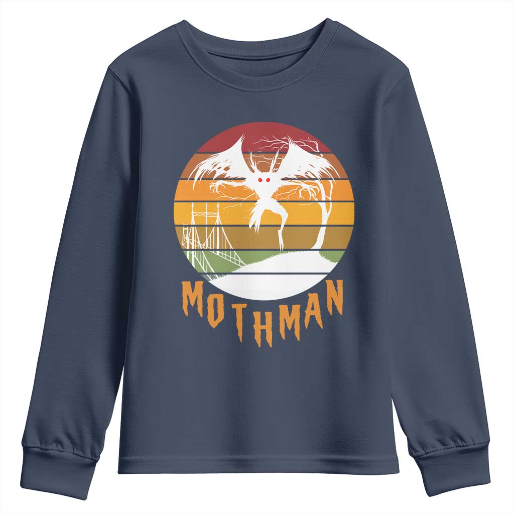 Mothman Youth Sweatshirt Retro Vintage Cryptid Gothic Horror Gift TS12 Navy Print Your Wear