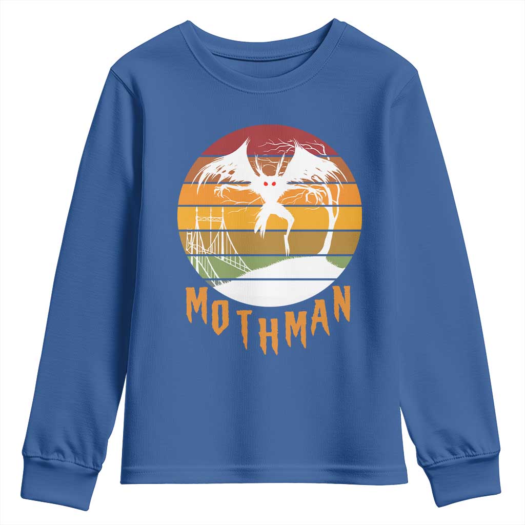 Mothman Youth Sweatshirt Retro Vintage Cryptid Gothic Horror Gift TS12 Royal Blue Print Your Wear
