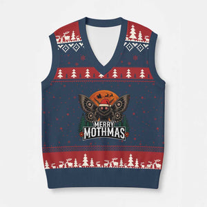 Mothman V-Neck Knit Sweater Vest Holiday Humor Merry Mothmas Cryptid Gift TS12 Navy Red Print Your Wear